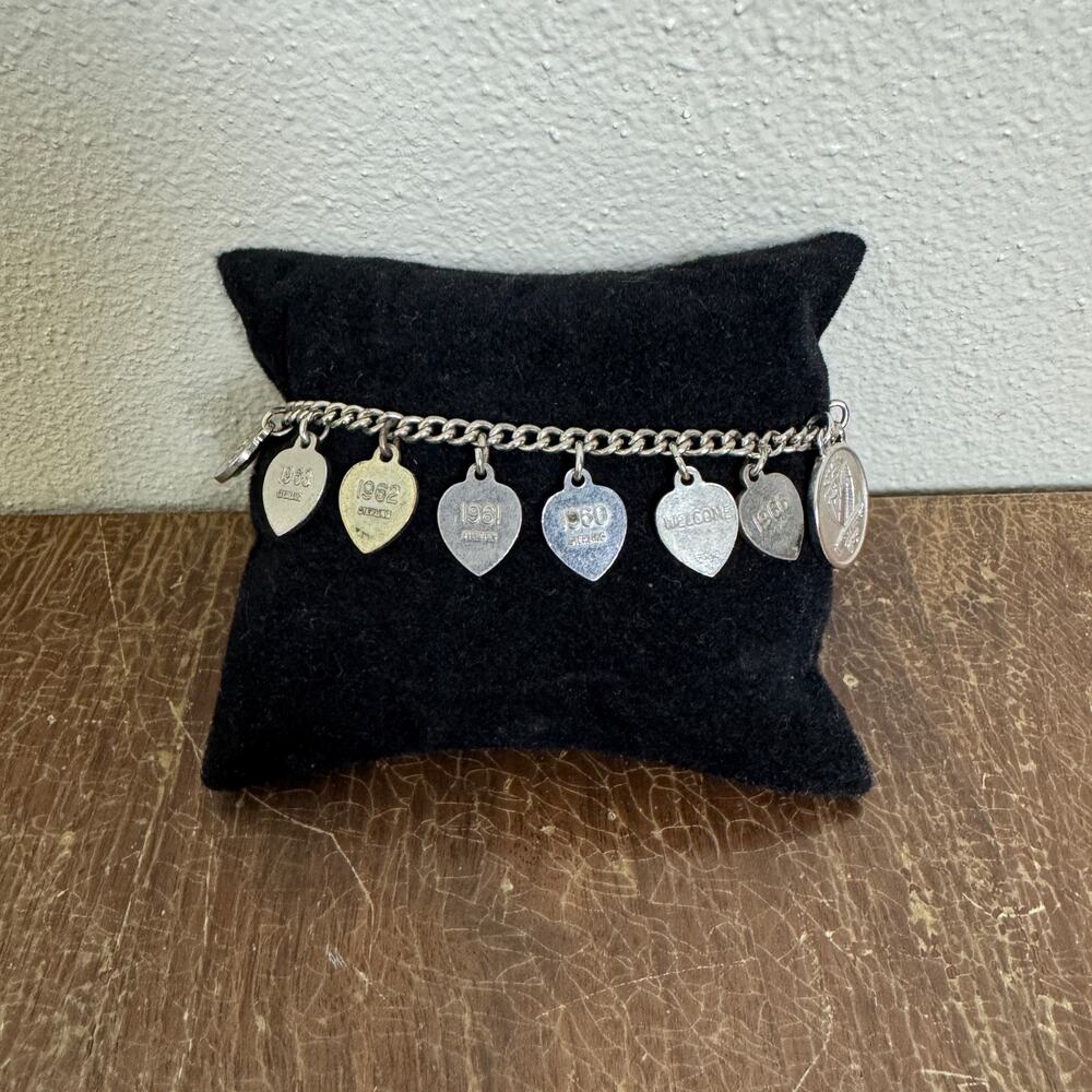 Sterling Silver Beta Epsilon Phi Sorority Heart Charm Bracelet 1960 - 1970
